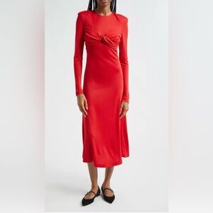 FARM Rio Long Sleeve Midi Dress. Color: Red. Size:M